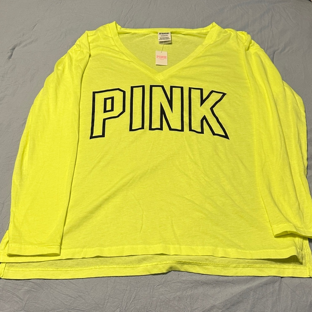 PINK Victoria's Secret Neon Yellow Tee